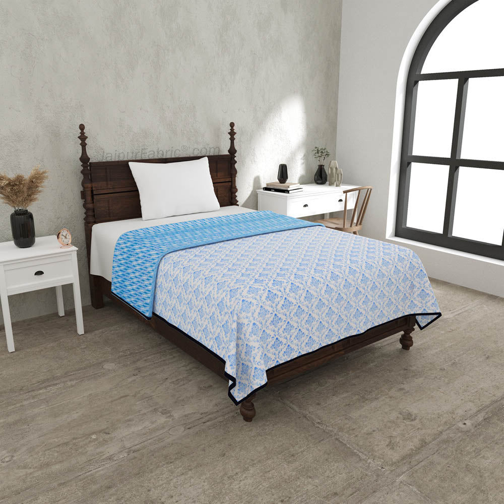 Ethnic Royal Blue Single Bed Dohar Blanket